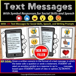 Life Skills Reading Text Messages with Symbol Responses Task Box Filler Autism